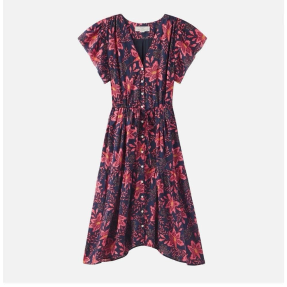 Trovata Birds of Paradis Hildie Dress Medium NWT Burgundy Pink Floral Tie Waist - Picture 2 of 9